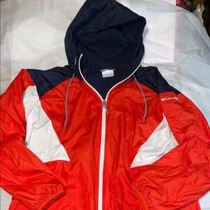 Men’s Columbia Red White and Blue Fleece Lined Hooded Jacket Size L